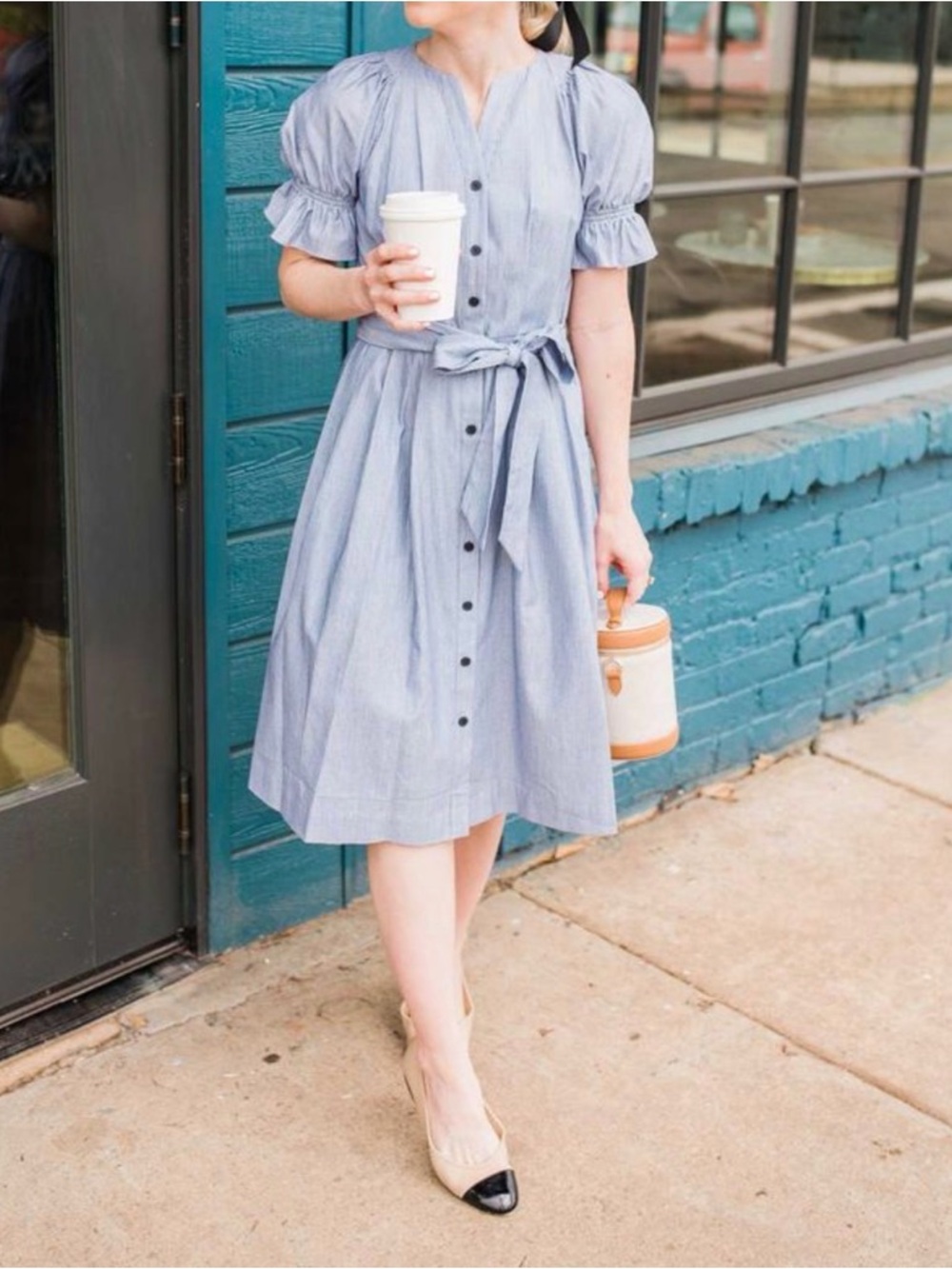 Navy Button-Front Midi daisy Dress with Tie Waist size XS - Picture 2 of 7